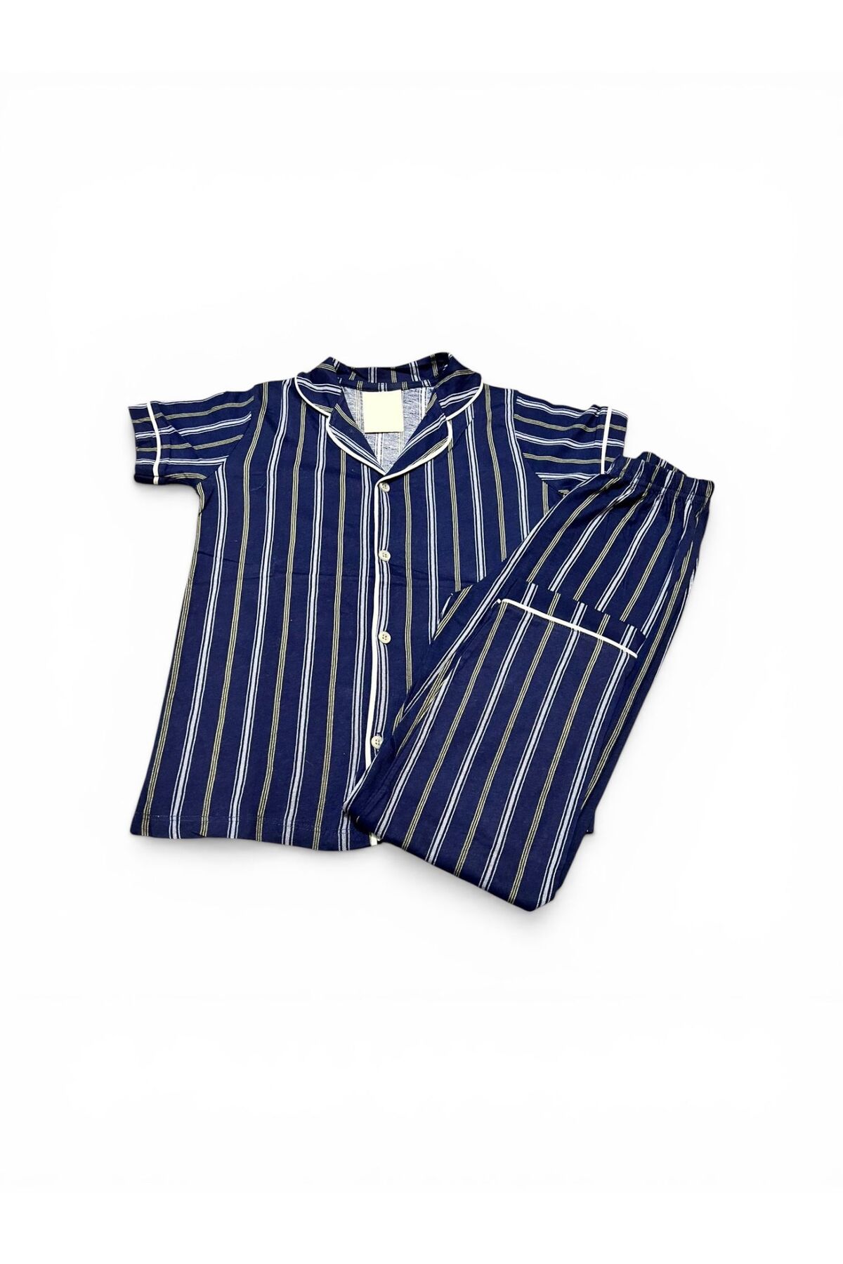SERRASTIL Erkek Çocuk Lacivert Renk Çizgili Pamuklu Kısa Kollu Pijama Takımı fotoğrafı 4 (önizleme)