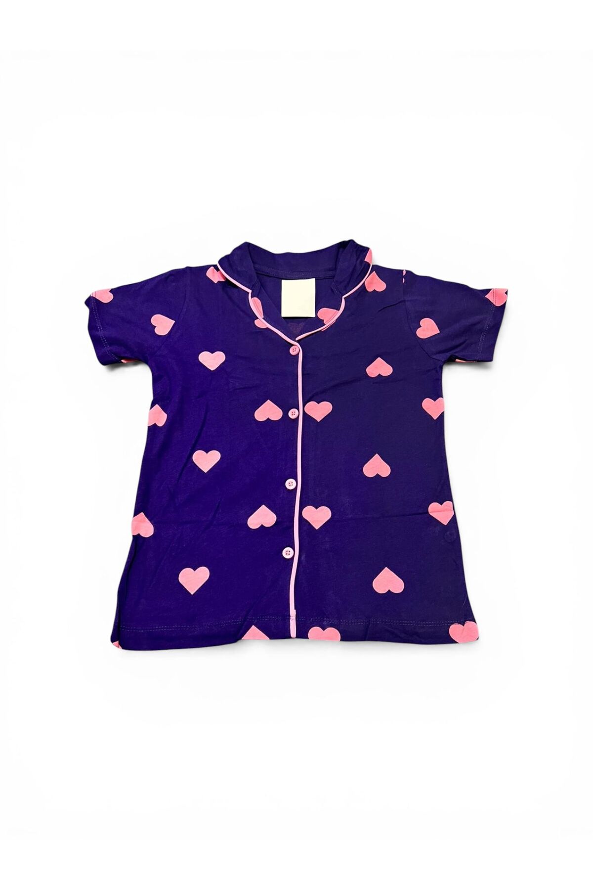SERRASTIL Kız Çocuk Mor Renkli Kalp Desenli Pamuklu Kısa Kollu Pİjama Takımı fotoğrafı 4 (önizleme)