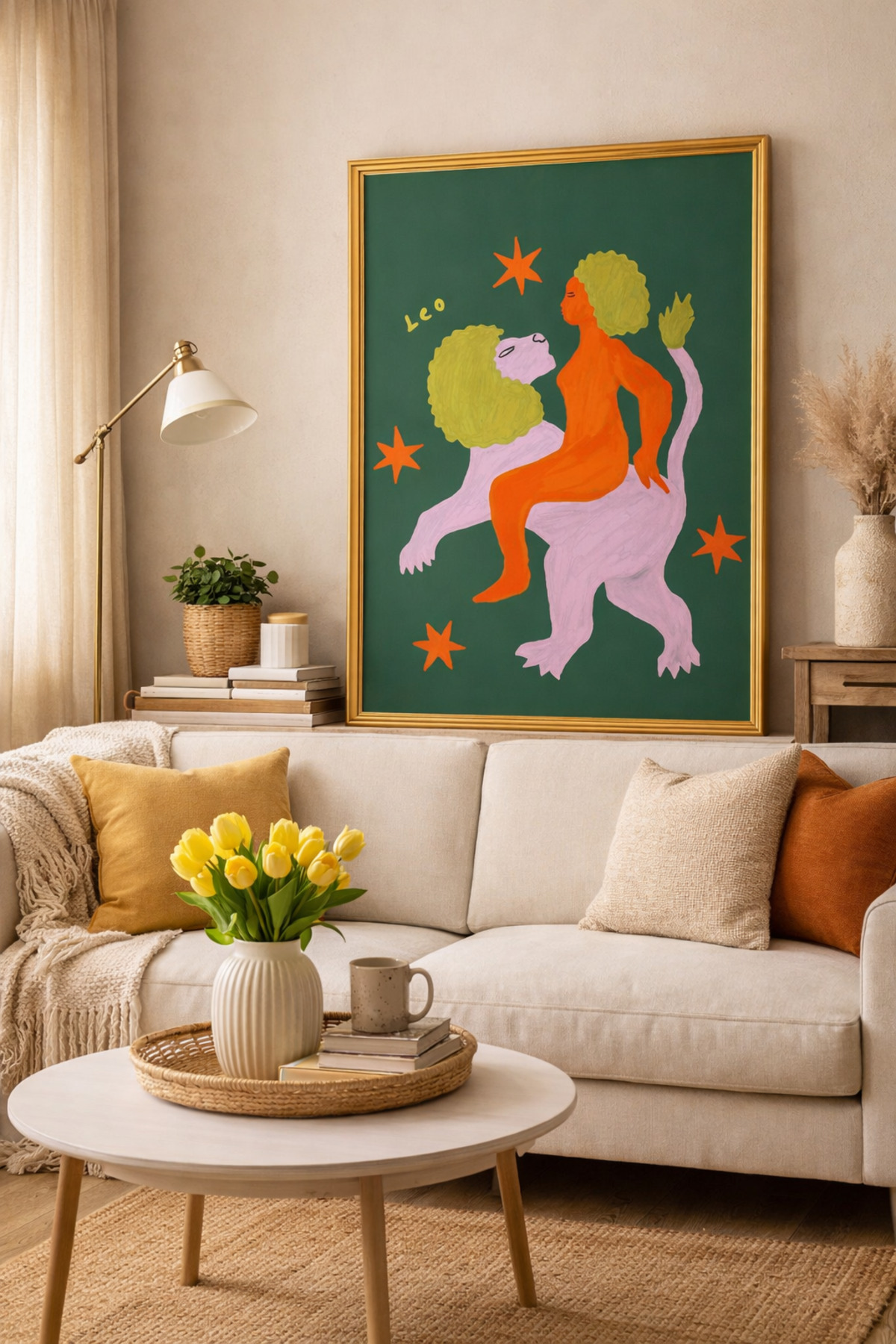 Aslan Burcu Poster Modern Astroloji Figürlü Tablo Ev Duvar Dekoru Çerçevesiz