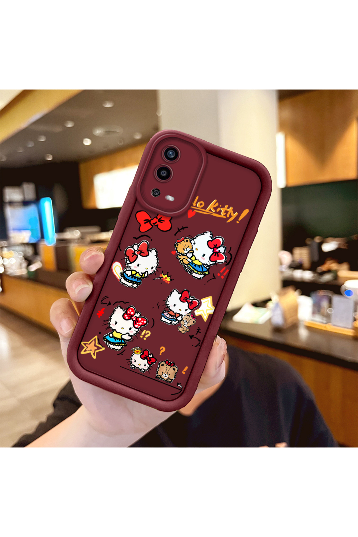 OPPO A55 4G Compatible Shockproof Camera Shielded Claret Red Silicone Print Patterned Case