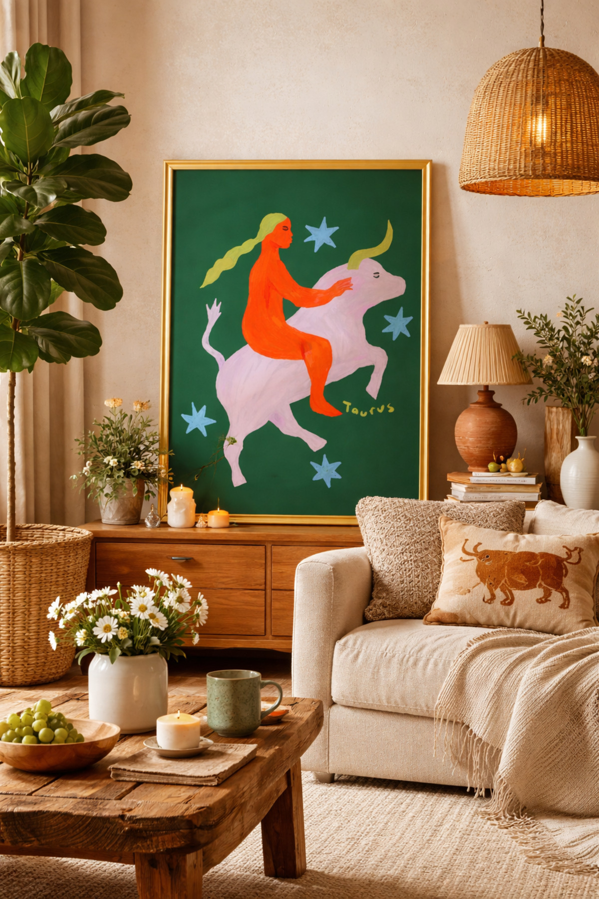 Boğa Burcu Tablo Modern Astroloji İllüstrasyon Poster Duvar Dekoru Çerçevesiz