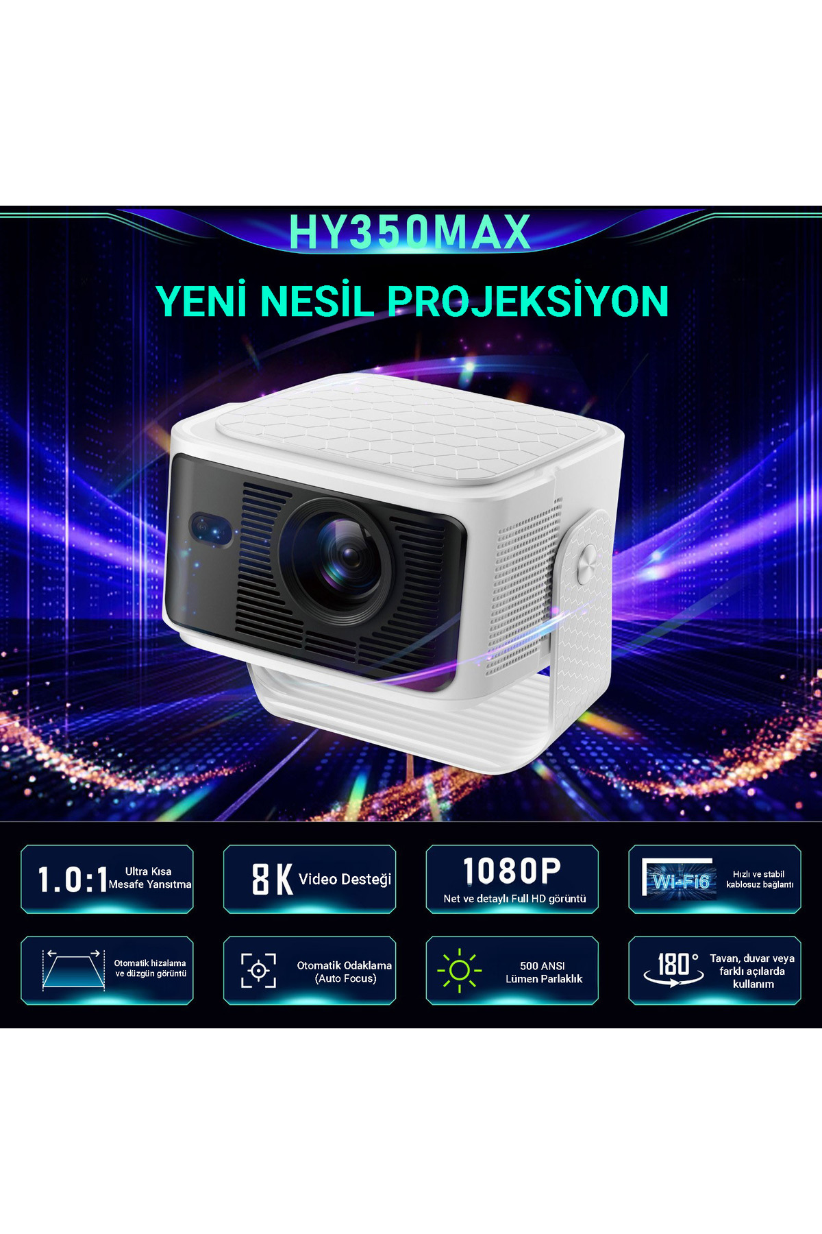 idragon HY350MAX Android 14 Akıllı Projeksiyon Cihazı 1080P Full HD 500 ...
