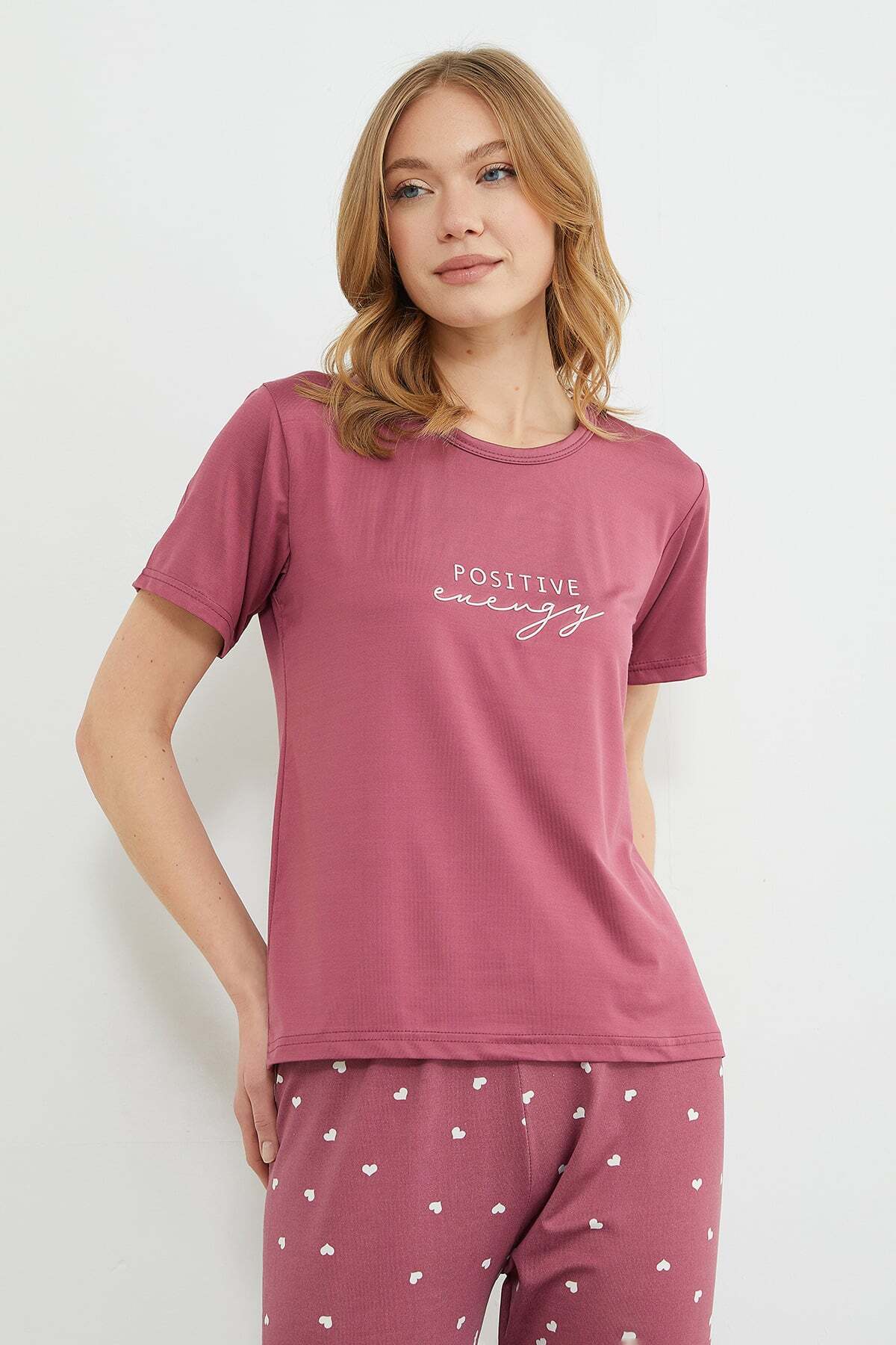 Fullamoda  Kalp Desenli Bisiklet Yaka Pijama Takımı - Görsel 7