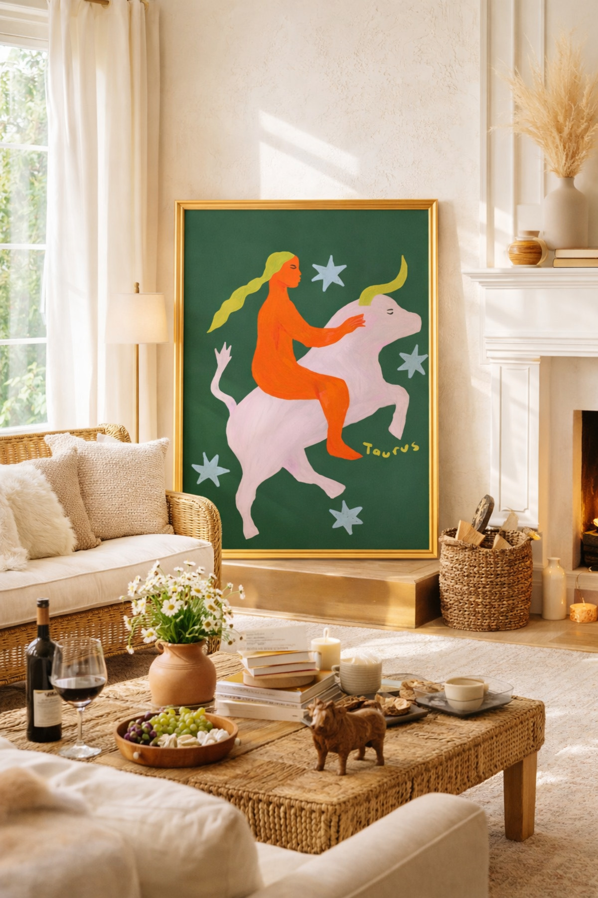 Boğa Burcu Tablo Modern Astroloji İllüstrasyon Poster Duvar Dekoru Çerçevesiz