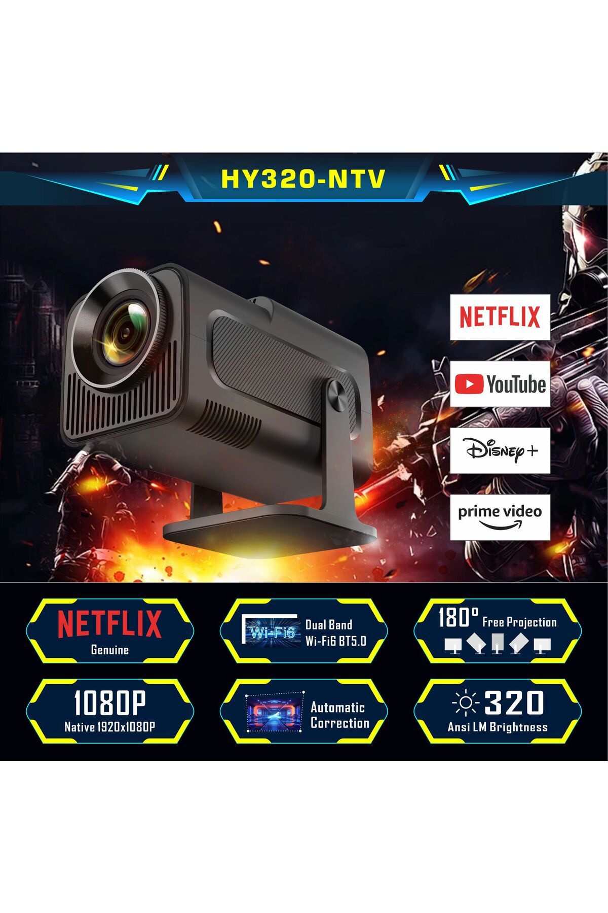 idragon HY320 Android 11 Mini Projeksiyon Cihazı 720P HD 4K Destek WiFi ...