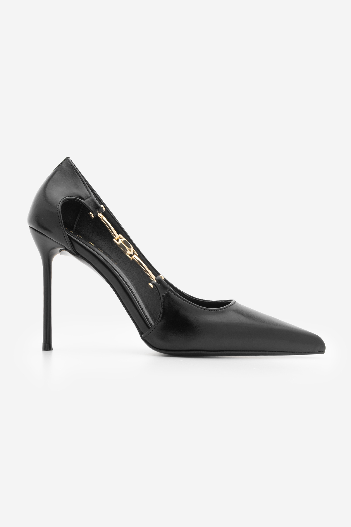 Women's Stiletto Pointed Toe Slim Classic Heeled Shoes with Side Gold Buckle Likose Black