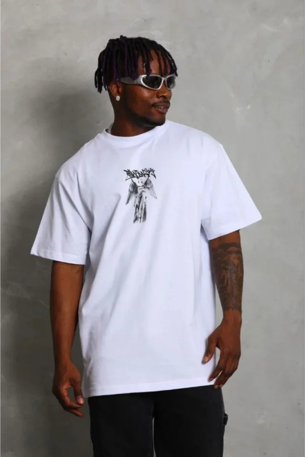 Erkek Baskılı T-Shirt Kısa Kol Bisiklet Yaka Regular Fit Rahat Kalıp Günlük Tişört - Beyaz alternatif görünüm