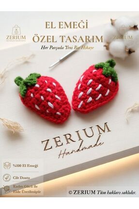 ZERİUM Çocuk ve Kadın Örgü Çıt Çıt Toka El Emeği Meyve Serisi Çilek