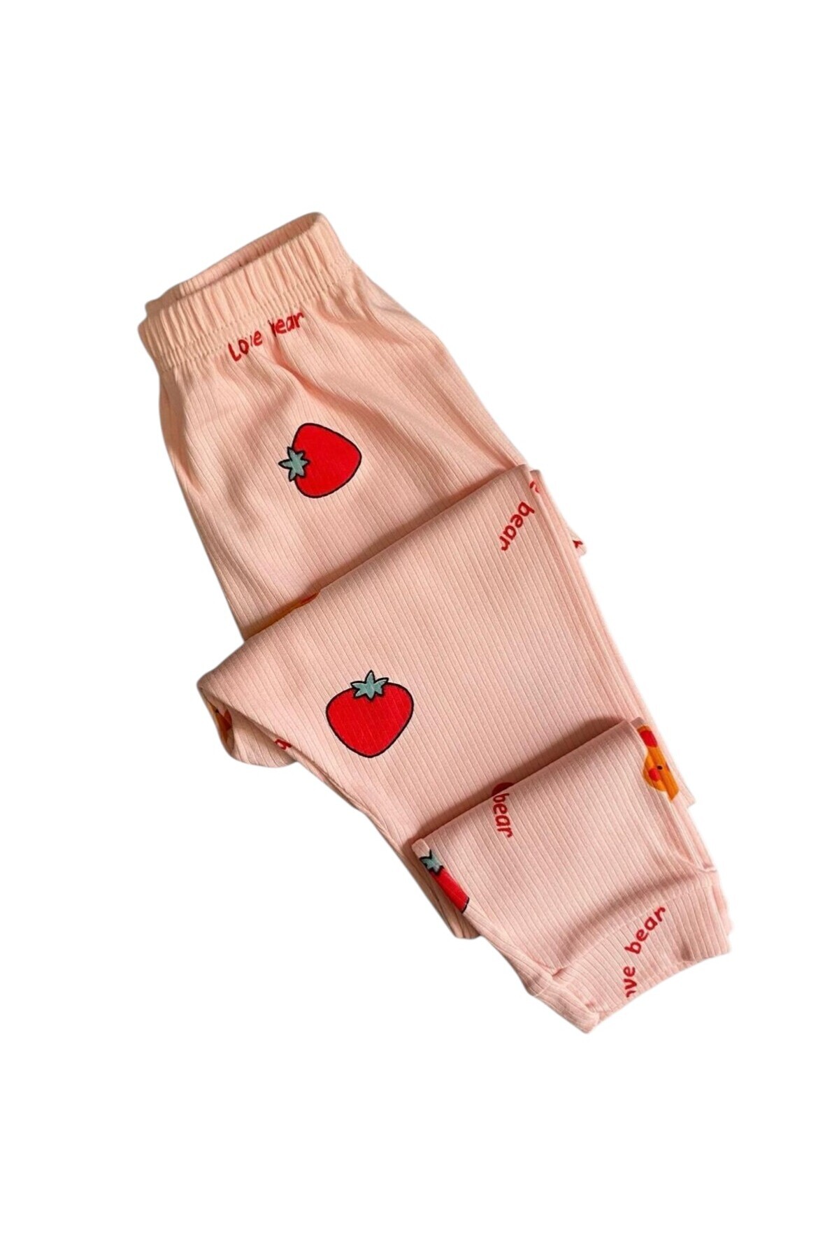 elmas kids Kız Çocuk %100 Pamuklu Pembe Renk Çilek Desenli Kısa Kollu Altı Uzun Yazlık Pijama Takımı fotoğrafı 4 (önizleme)