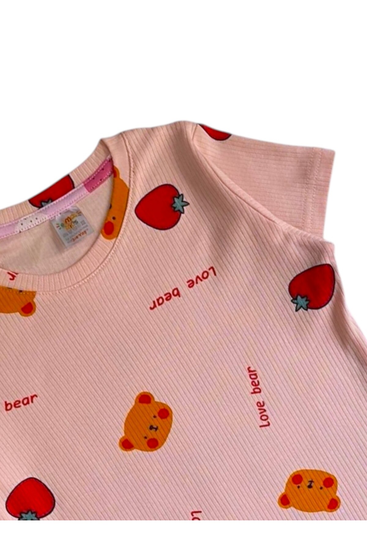 elmas kids Kız Çocuk %100 Pamuklu Pembe Renk Çilek Desenli Kısa Kollu Altı Uzun Yazlık Pijama Takımı fotoğrafı 2 (önizleme)