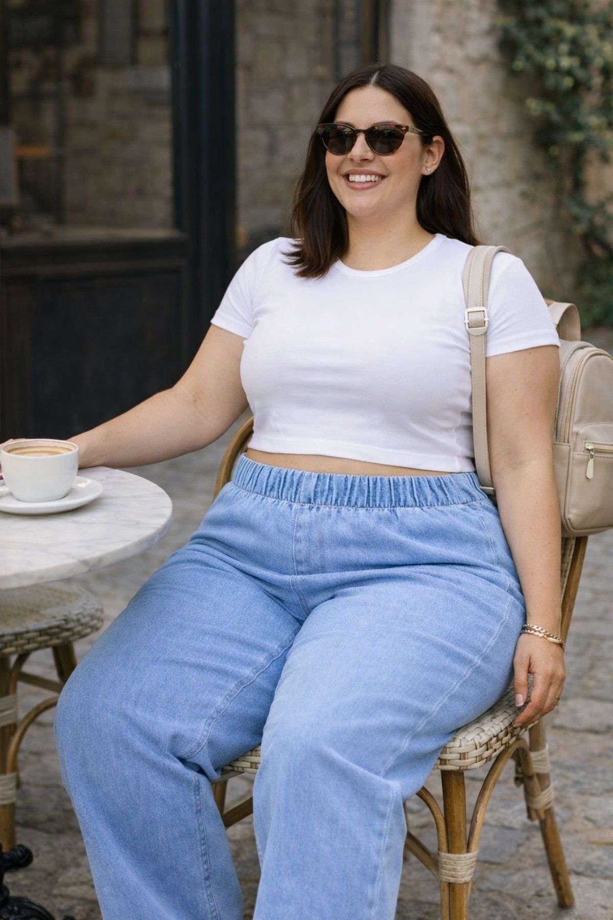 CEDY DENIM  - Büyük Beden Likralı Kumaş Cepsiz Beli Lastikli Palazzo Pantolon C642 - Görsel 5