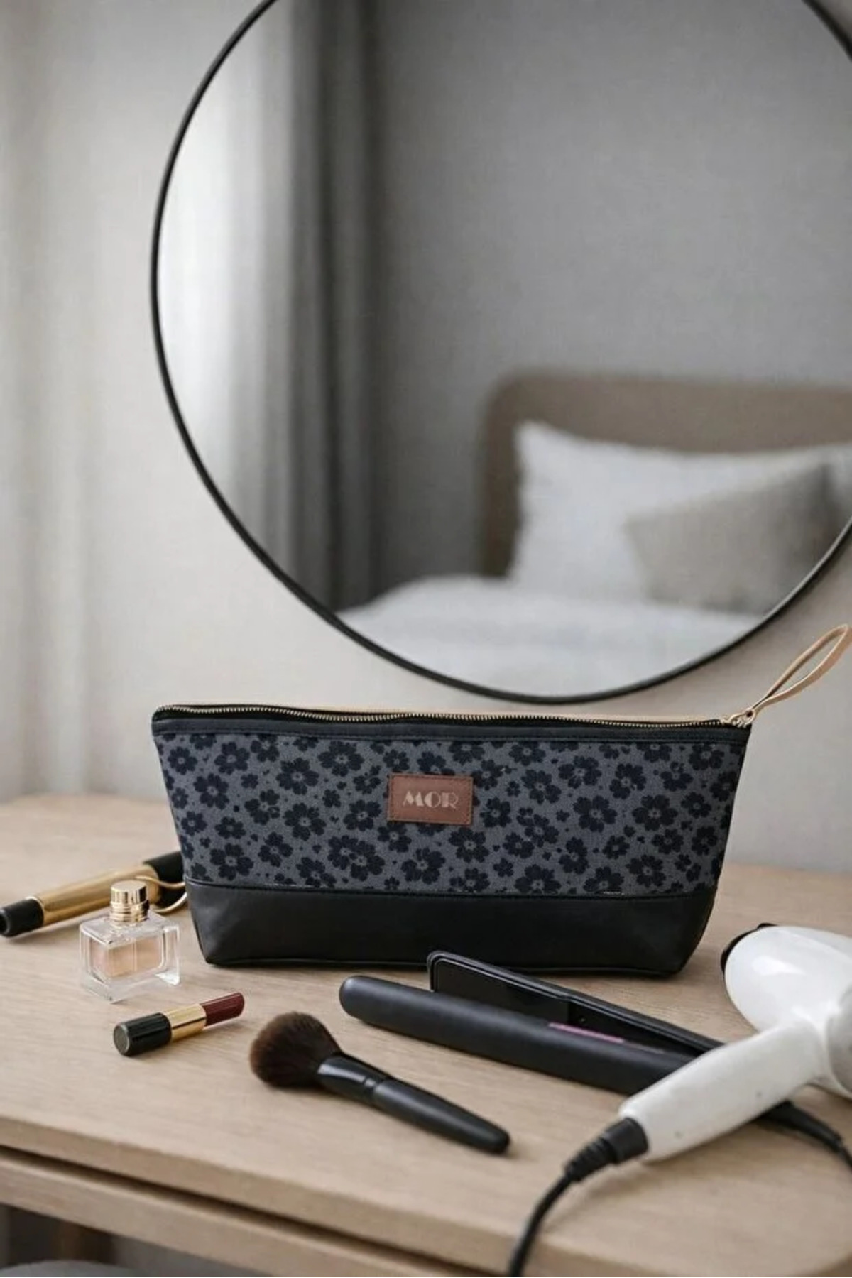 Premium Büyük Boy Makyaj Çantası I Premium Leopar Saç Şekillendirici Çantası 2 li Kombin Set — مشکی Mrprt2liKmbStLeo — تصویر 4 از 4