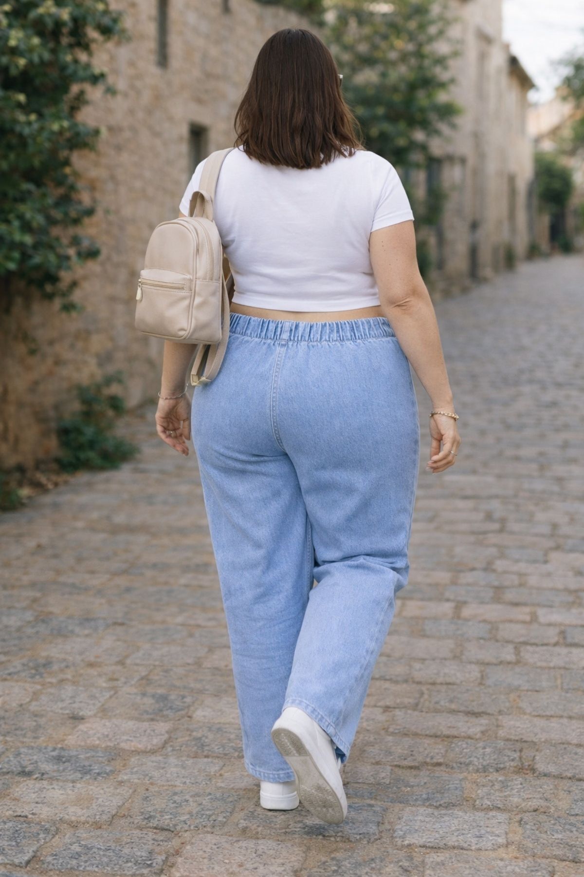 CEDY DENIM  - Büyük Beden Likralı Kumaş Cepsiz Beli Lastikli Palazzo Pantolon C642 - Görsel 6