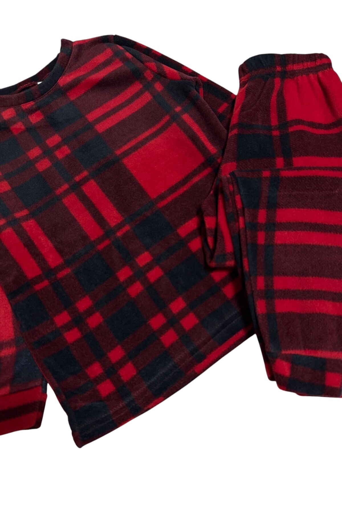 Fil Kids Erkek - Kız Çocuk Pamuklu Uyku Bantlı Ekose Desenli Kırmızı Lacivert Renk Kışlık Polar Pijama Takımı fotoğrafı 4 (önizleme)