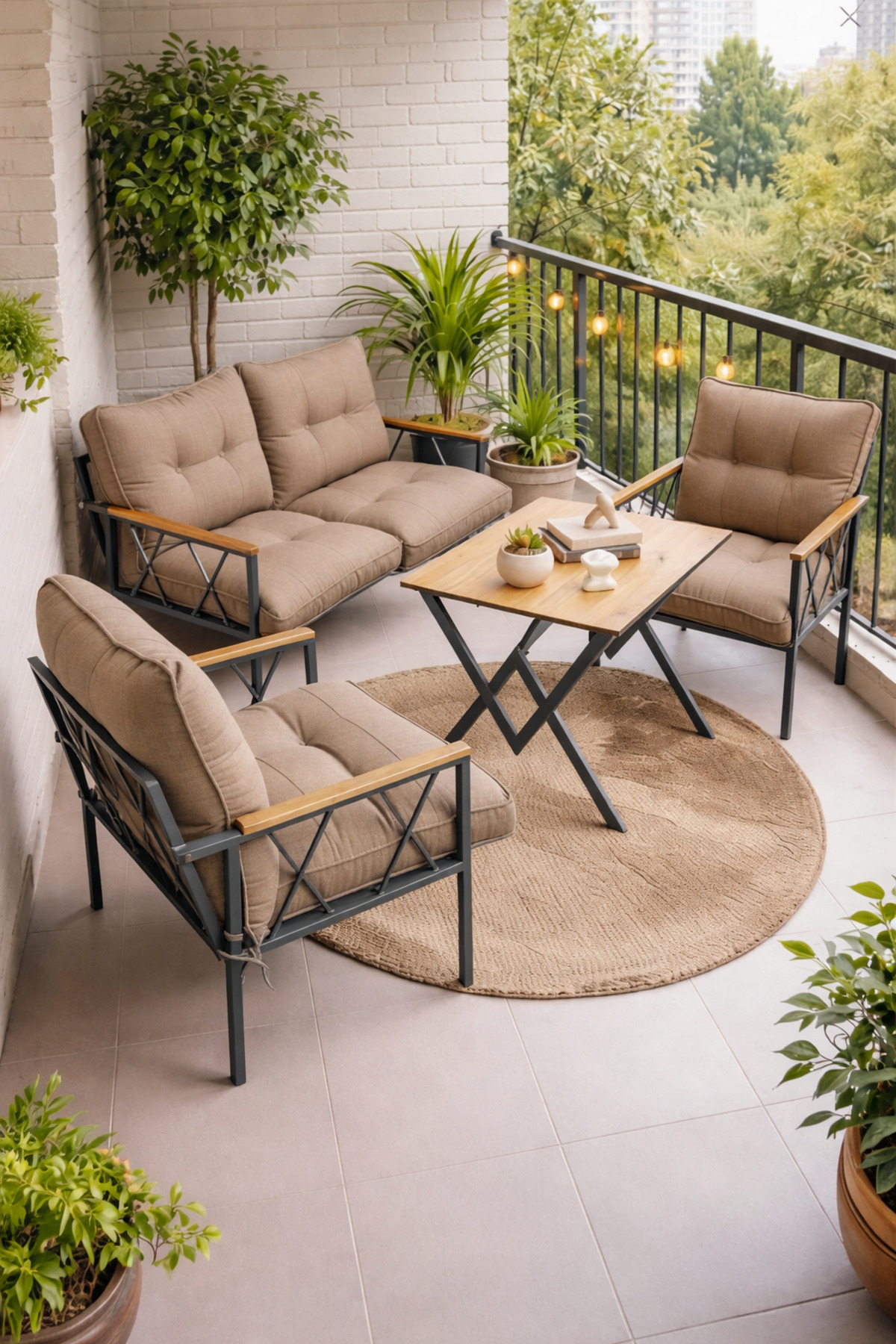 Miray 211 Tale Zippered Garden Balcony Set, Living Room, Terrace- Berger Buttoned Metal Tea Set
