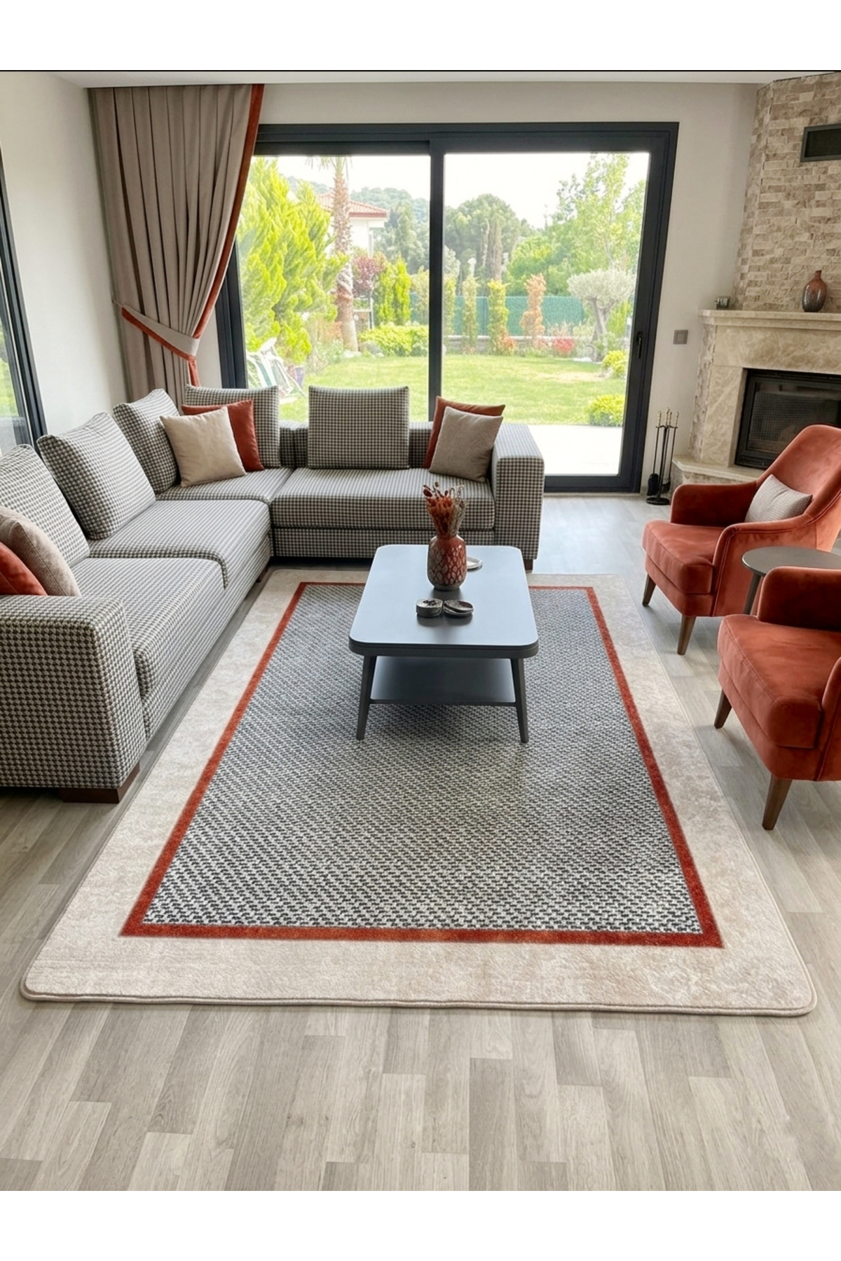 Wicker Jute Sisal Look Bordered Latex Floor Living Room and Runner Entry Carpet