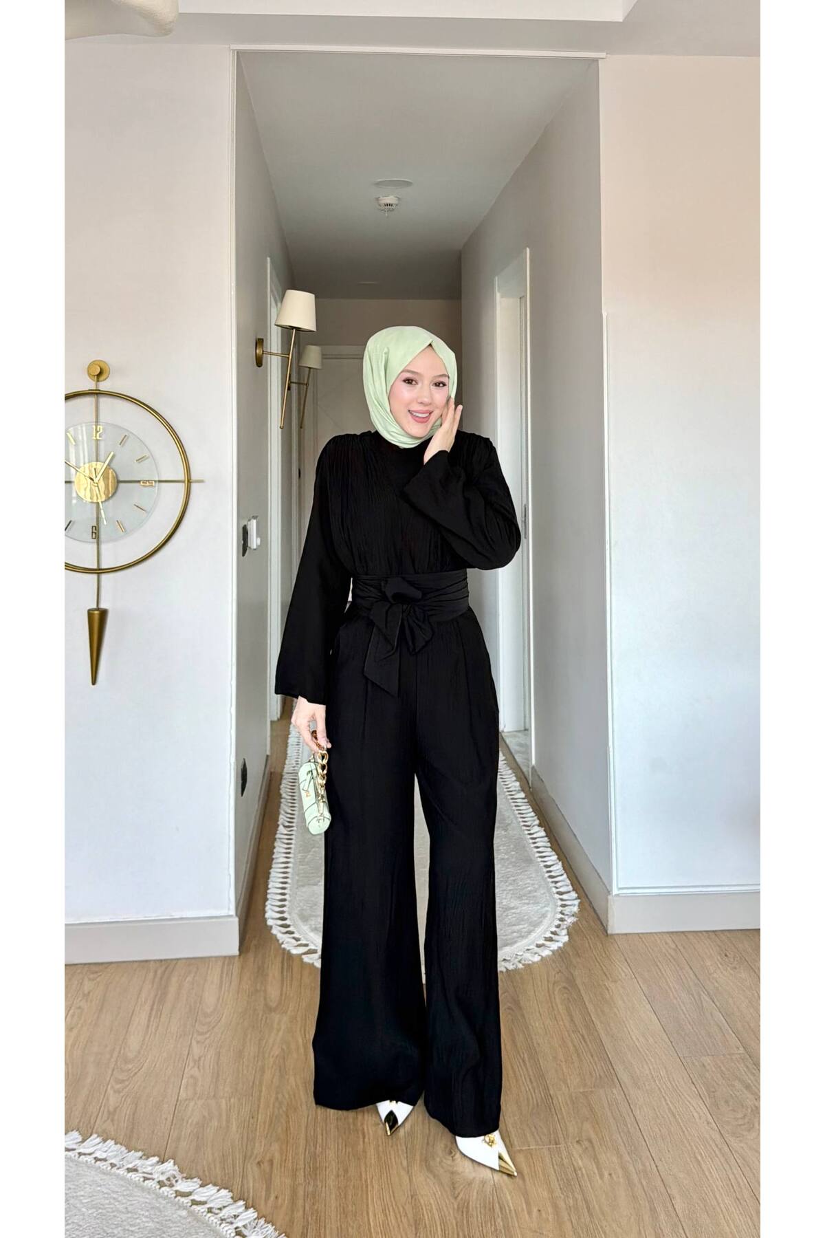 PİNK FLY New Season Belted Wide-Legged Hijab Jumpsuit Set - Price