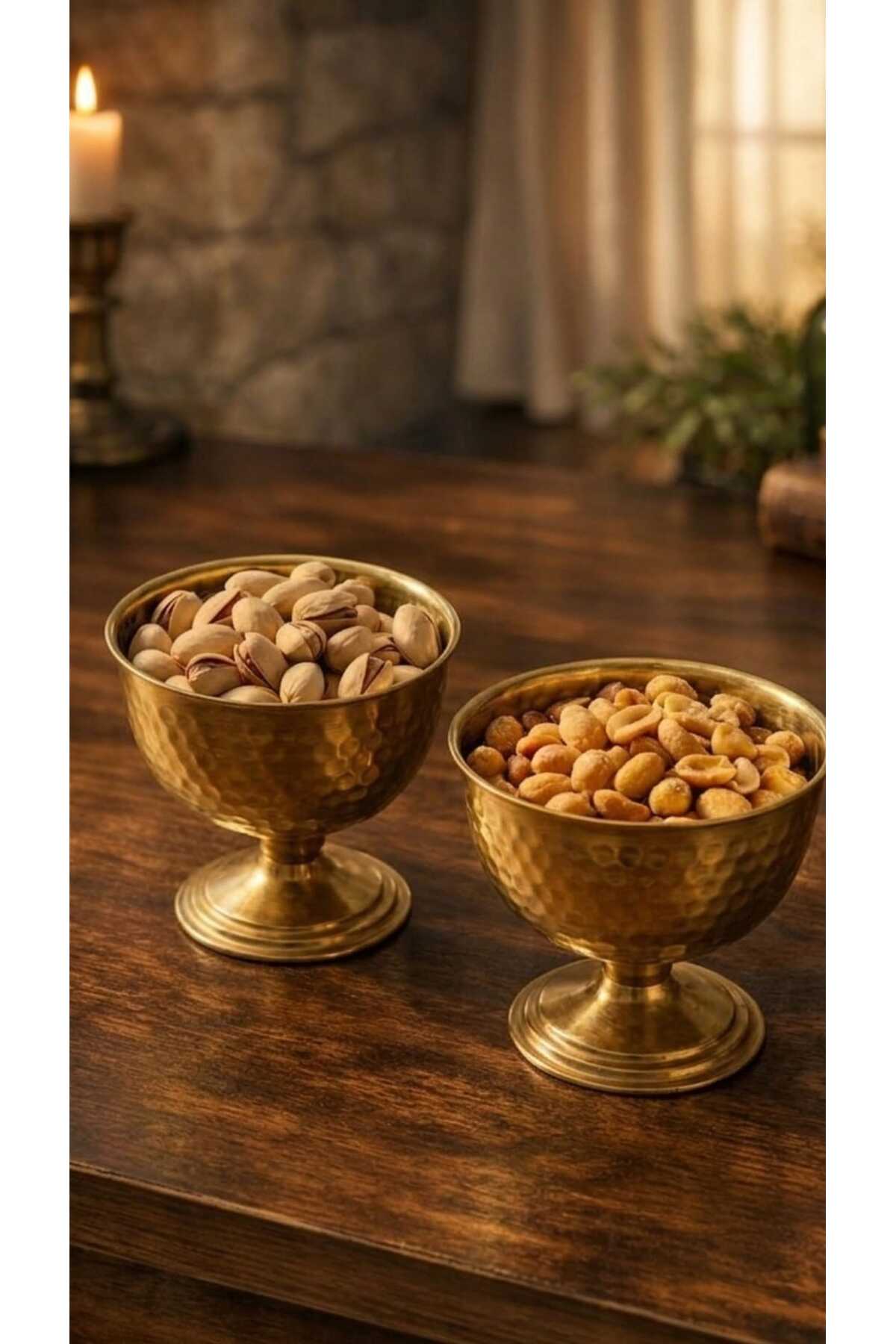 2-Piece Gold Snack Bowl with Metal Leg & Turkish Delight Holder - Gold Presentation Bowl with Tattoo Pattern 240ml