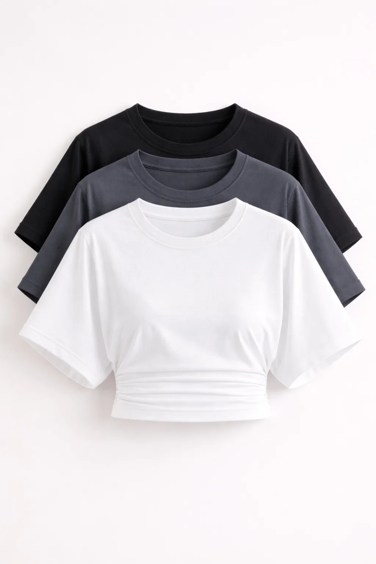 COMBİNE MİCHAİL  Kadın Yarasa Kollu Basic Dar 3 Lü Crop Bluz