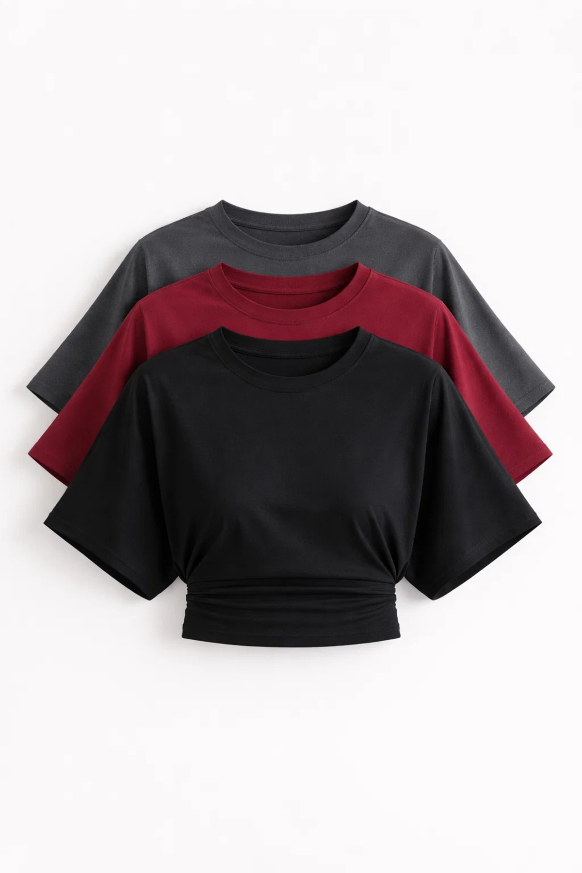 Women's Bat Sleeve Basic Narrow 3-Piece Crop Blouse