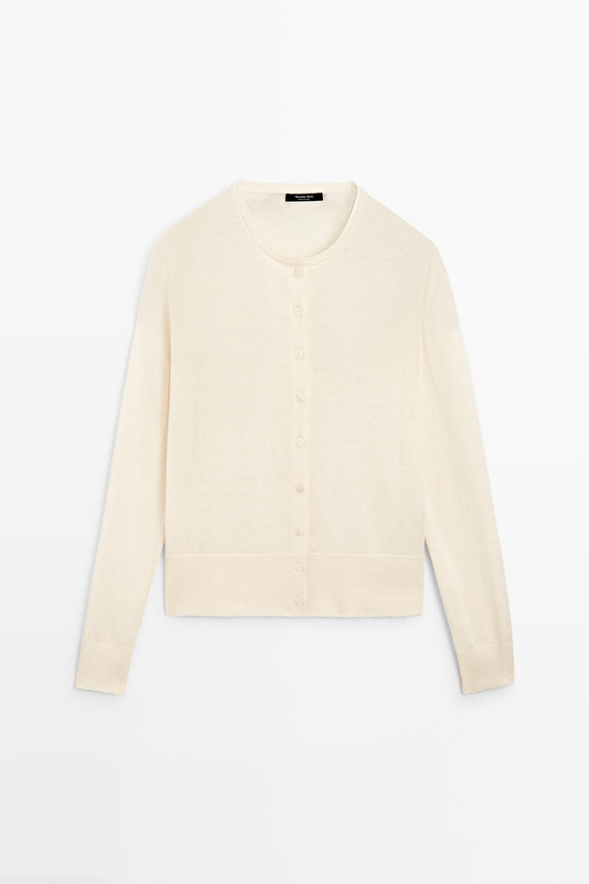 Massimo Dutti  Düğmeli keten triko hırka - Görsel 5