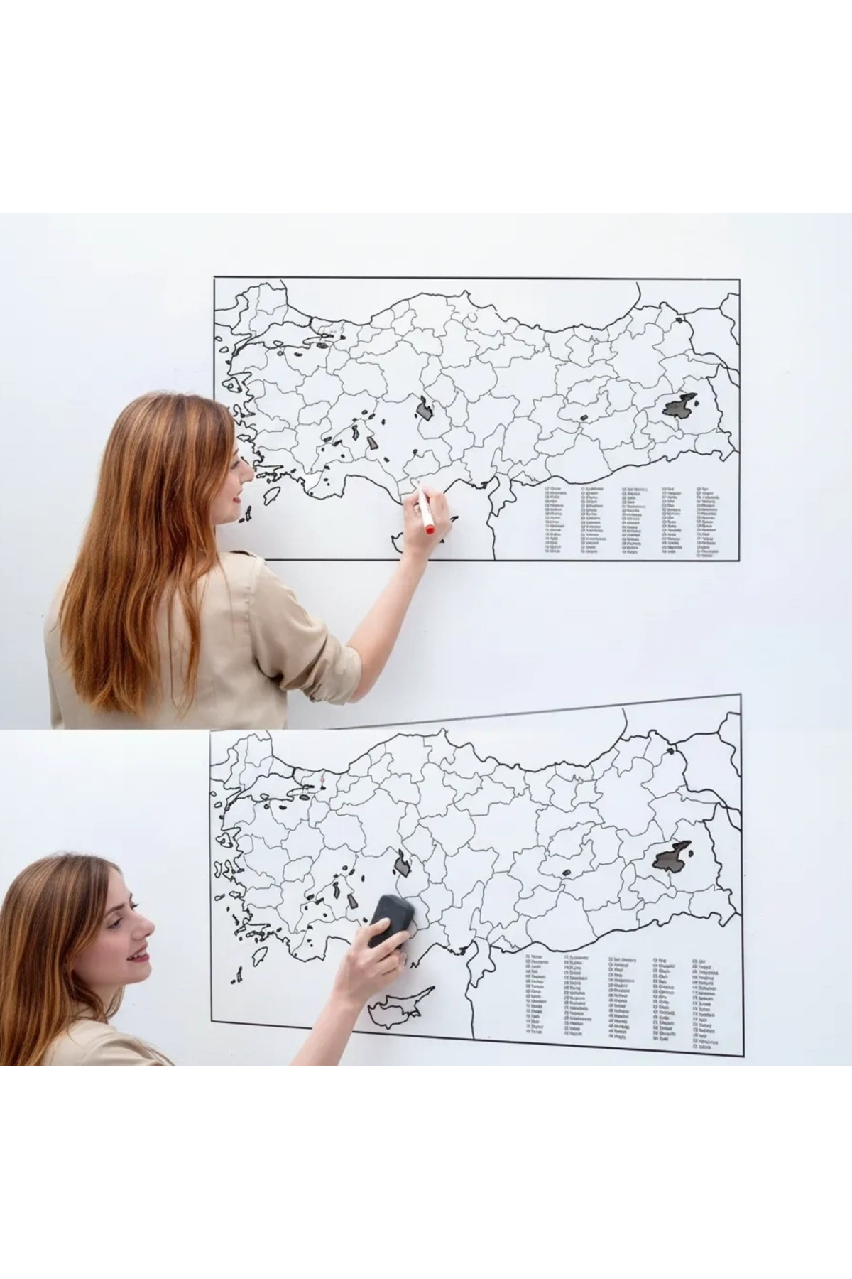 Yenimiyeni 56x110cm Türkiye Haritası Akıllı Kağıt Pratik Tutunabilir Şeffaf Tahta