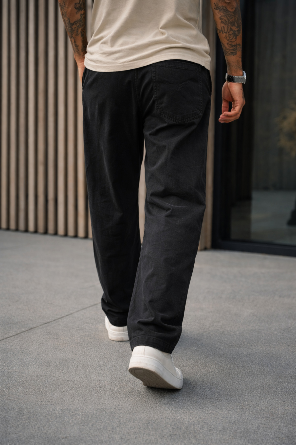 DAMGA JEANS  Erkek Premium Jogger Relax Fit Siyah Keten Pantolon - Görsel 6