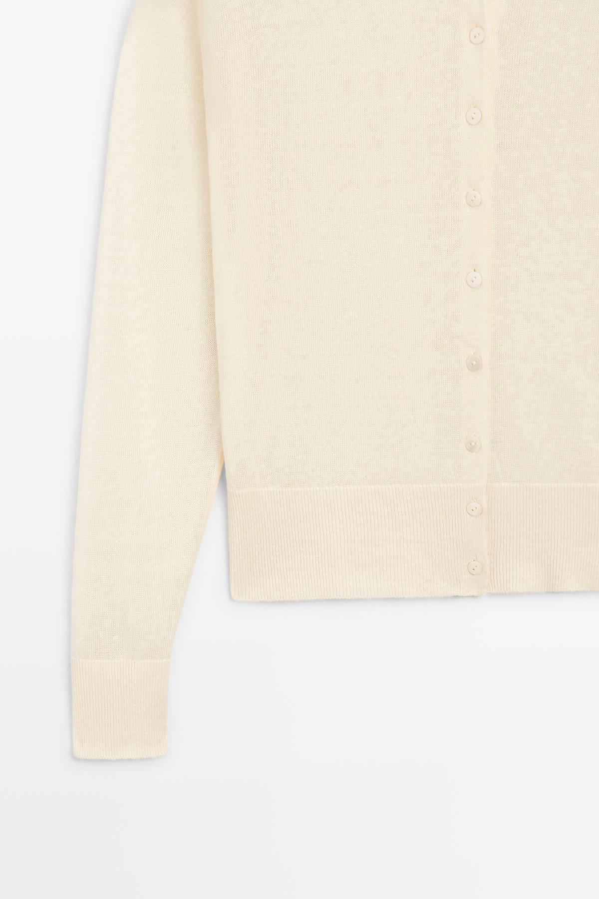 Massimo Dutti  Düğmeli keten triko hırka - Görsel 7