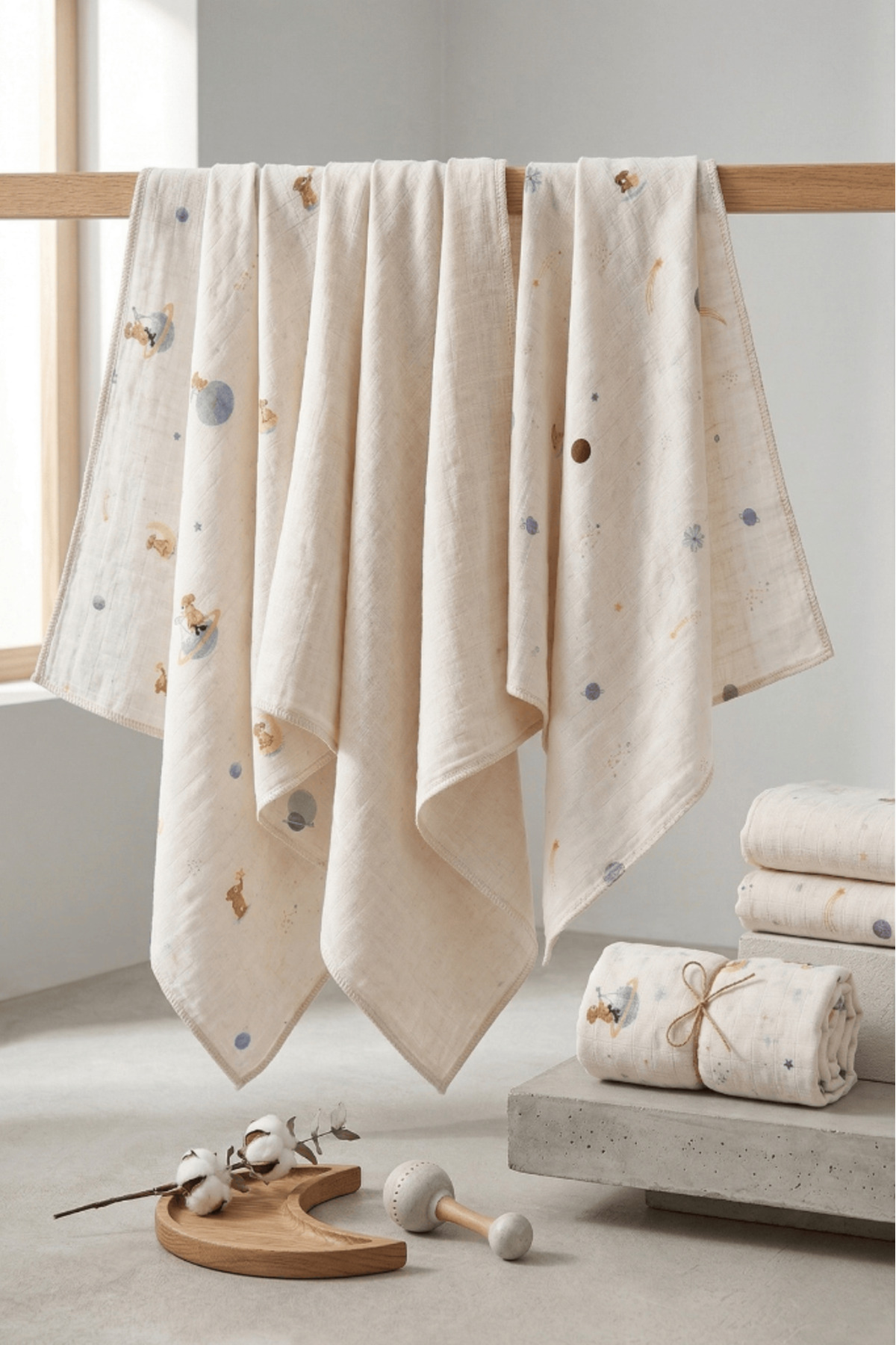 Little Organic's | 3-Piece 100% Organic Cotton Muslin Blanket Set 75x80 cm | Oeko-tex | Gots-