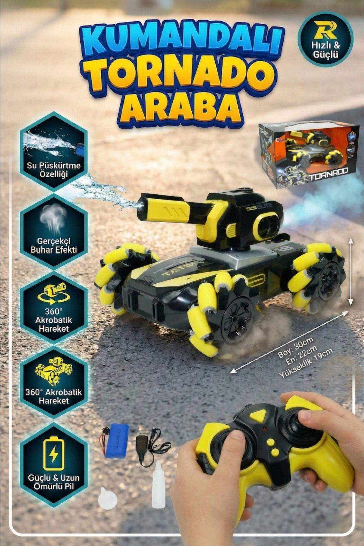 craftivio Uzaktan Kumandalı Şarjlı Akrobatik Tank Araba Su