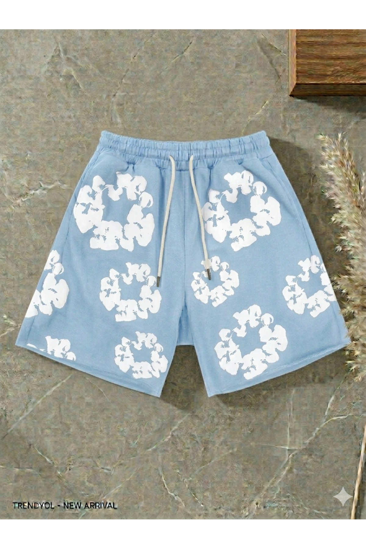 classy moda Szorty oversize w kolorze NIEBIESKIM - bawełniane szorty z nadruk...