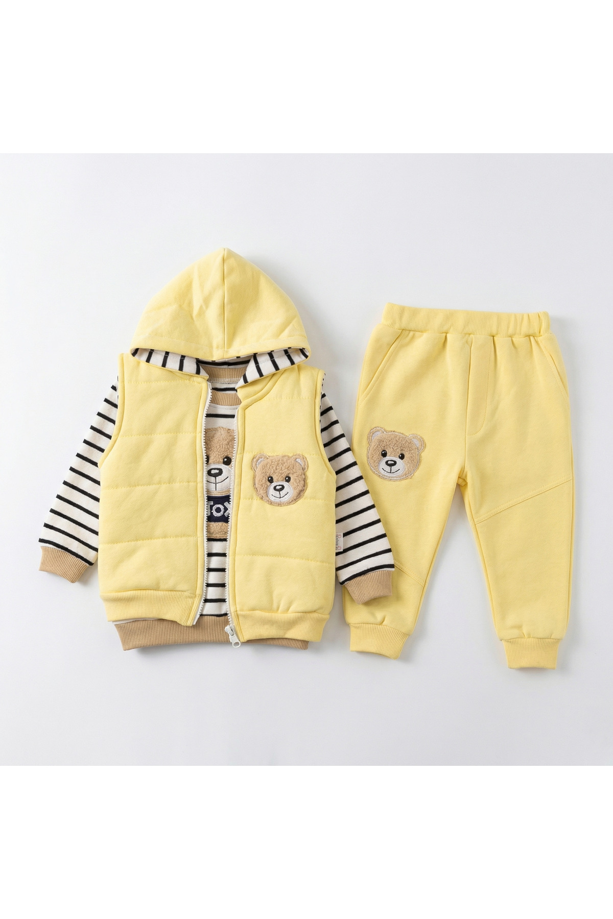 artemoris Ayıcıklı Çizgili Kapşonlu 3'lü Takım fotoğrafı 3 (önizleme)