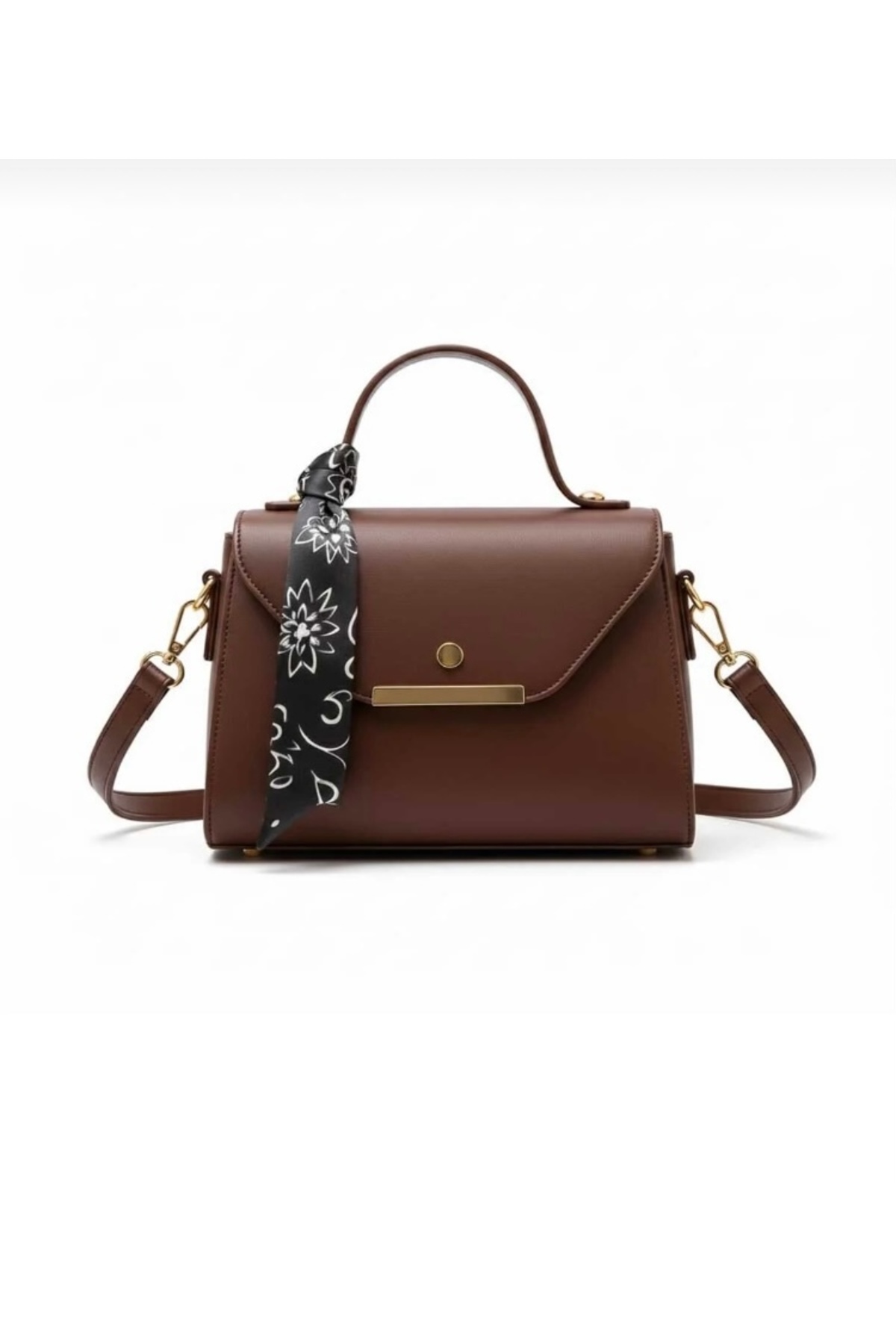 ZEGİ BAGS &MORE Acı Kahve Suni Deri Fular Detaylı El Ve Omuz Çantası görsel 3
