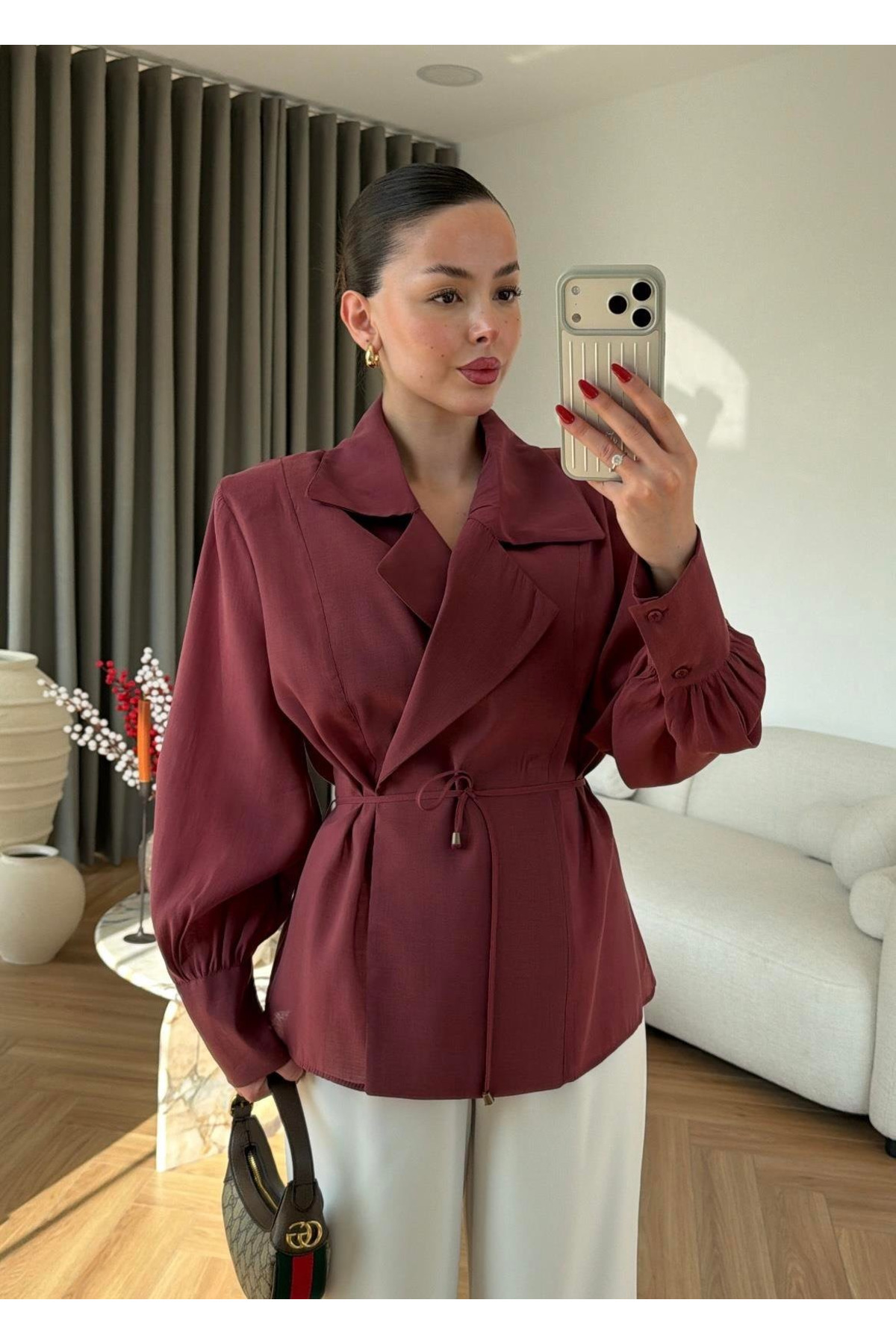 My Blog Burgundy Padded Transparent Tie-Up Shirt - 5029