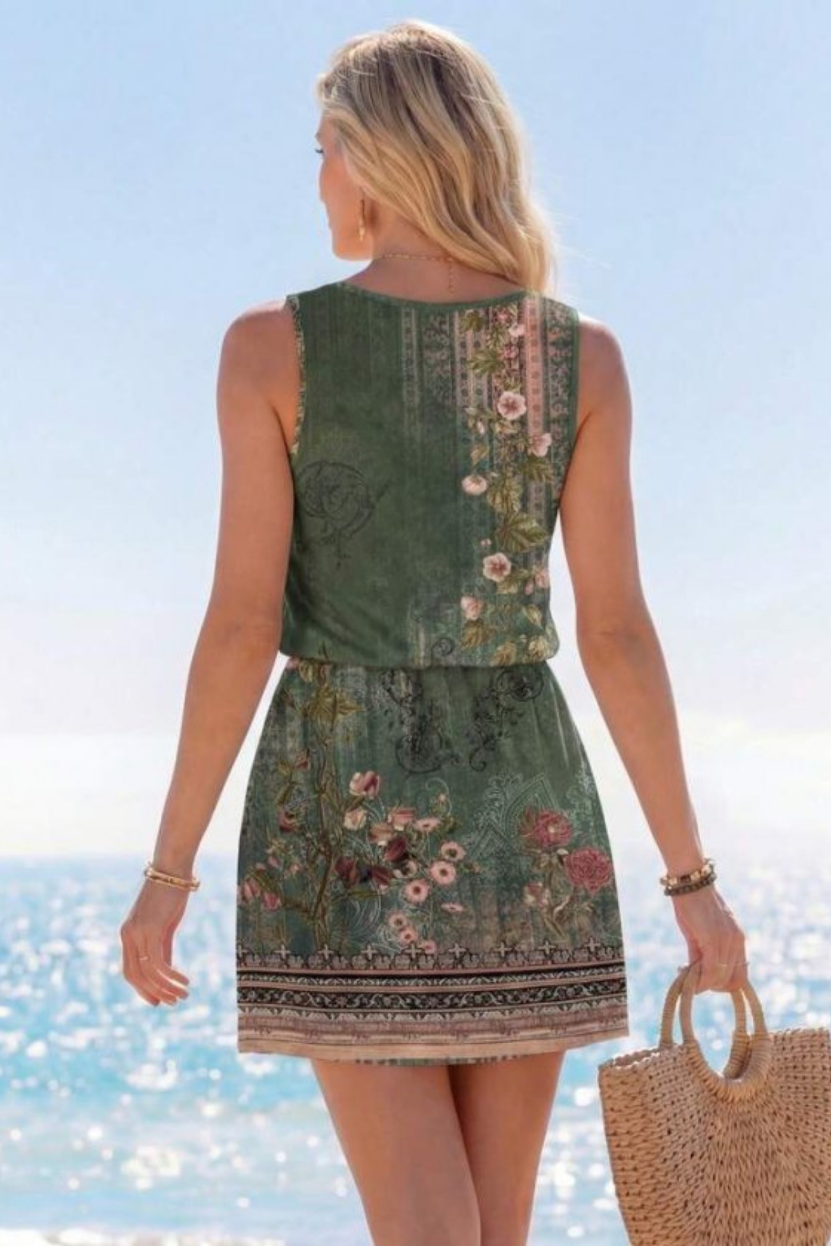 Modayakamoz  Yeni Sezon Kadın Askılı Yuvarlak Yakalı Bağlama Detay Çiçek Desenli Kısa Süprem Elbise - Görsel 4