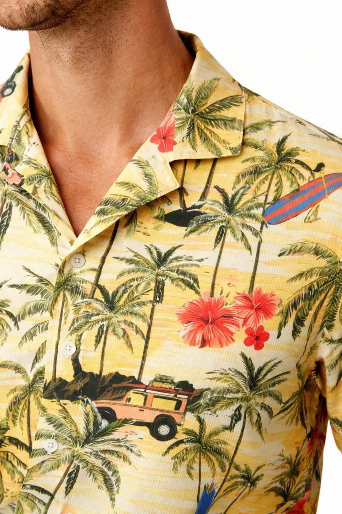Hsc bilişim Erkek Tropikal Palmiye Desenli Kısa Kol Gömlek Hawaii Tarz Yazlık Rahat Kalıp - Desenli fotoğrafı 2 (önizleme)