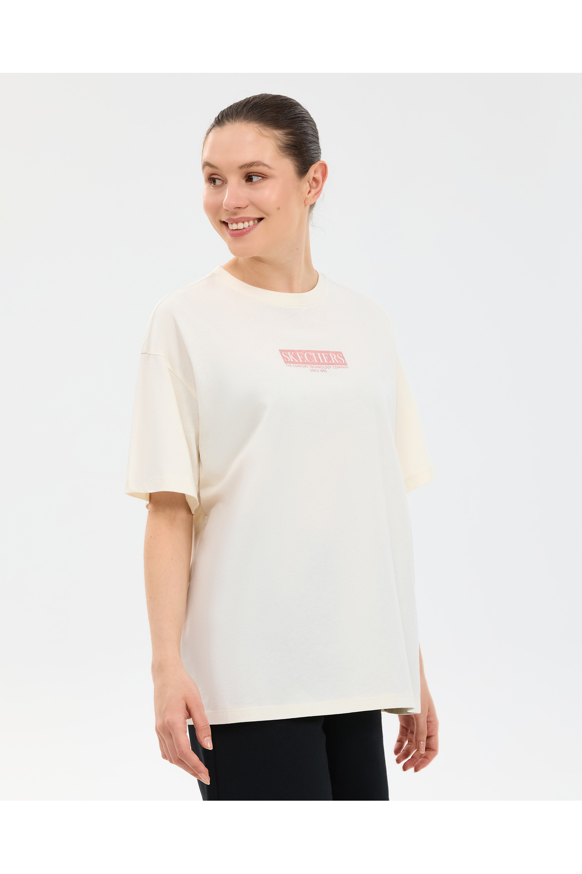 SKECHERS W Oversize Fit Graphic T-Shirt Kadın Beyaz Tshirt S2610063-3855 görsel 2