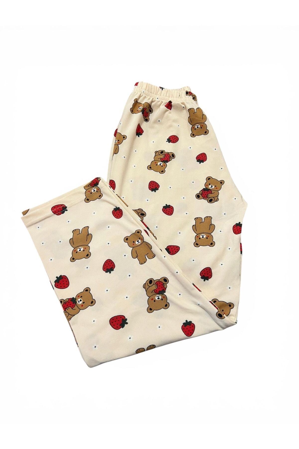 SERRASTIL Kız Çocuk Ayıcık Desenli Krem Rengi Pamuklu Kısa Kollu Pijama Takımı fotoğrafı 4 (önizleme)