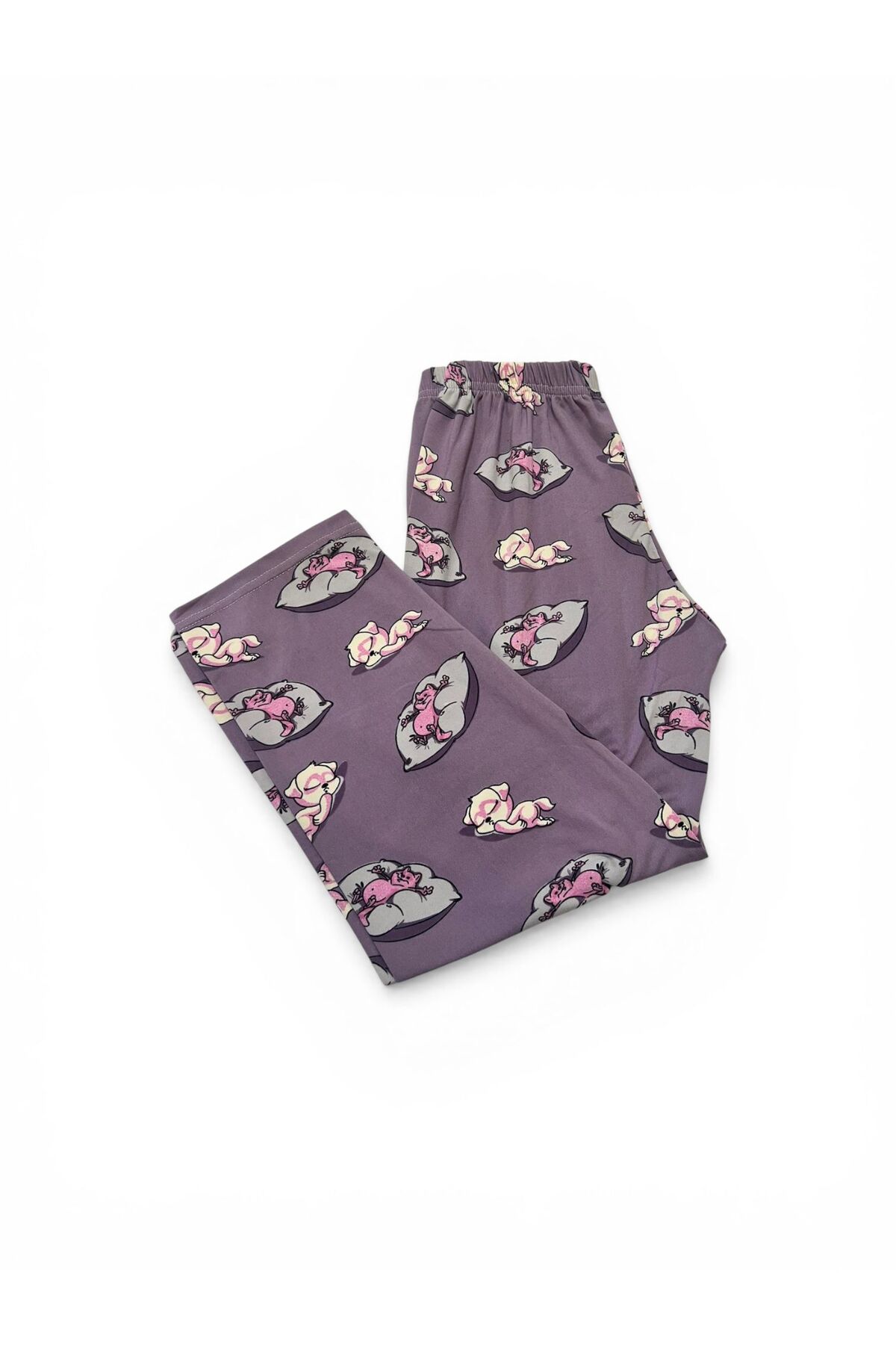 SERRASTIL Kız Çocuk Kedi Desenli Mor Renk Pamuklu Kısa Kollu Pijama Takımı fotoğrafı 4 (önizleme)