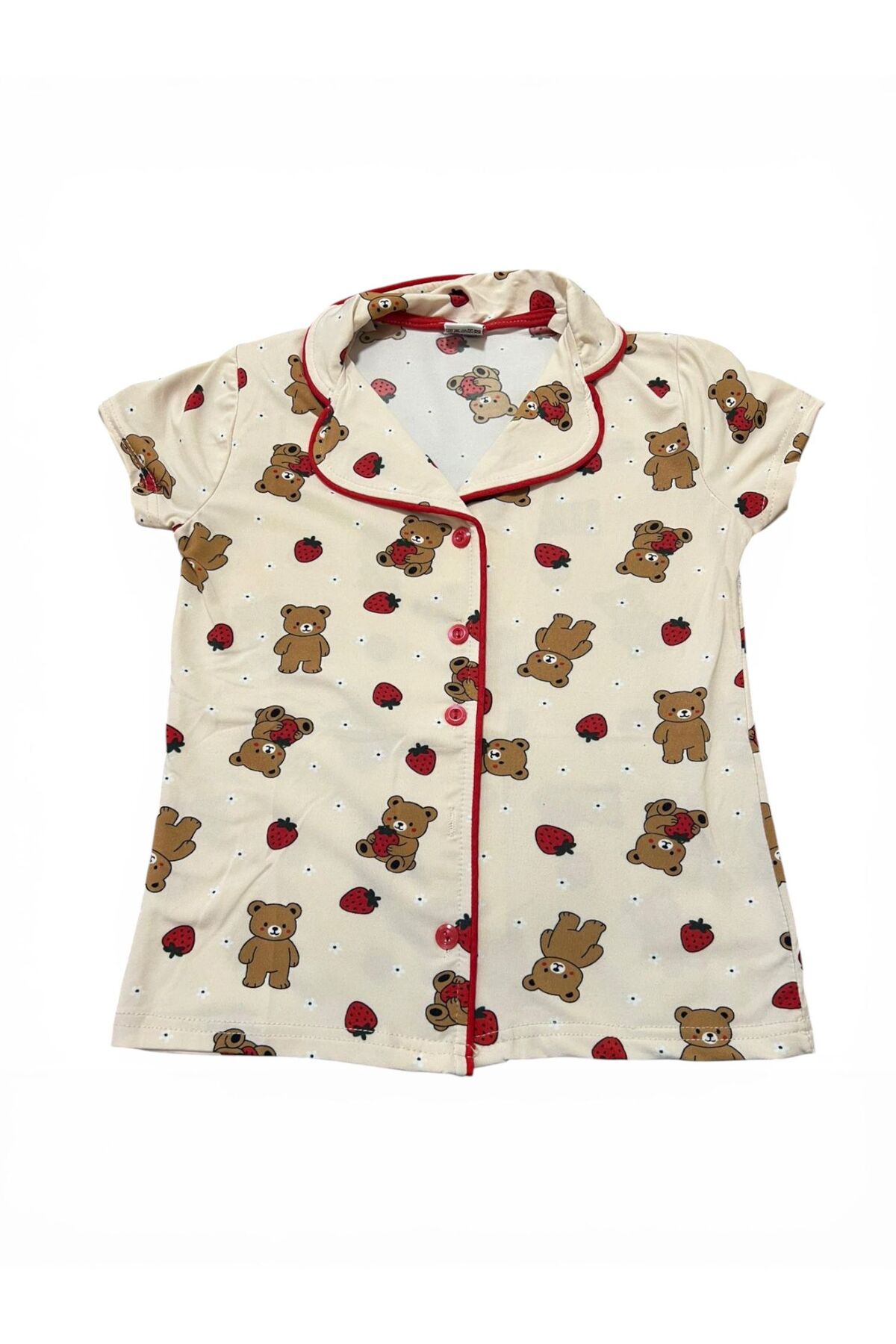 SERRASTIL Kız Çocuk Ayıcık Desenli Krem Rengi Pamuklu Kısa Kollu Pijama Takımı fotoğrafı 5 (önizleme)