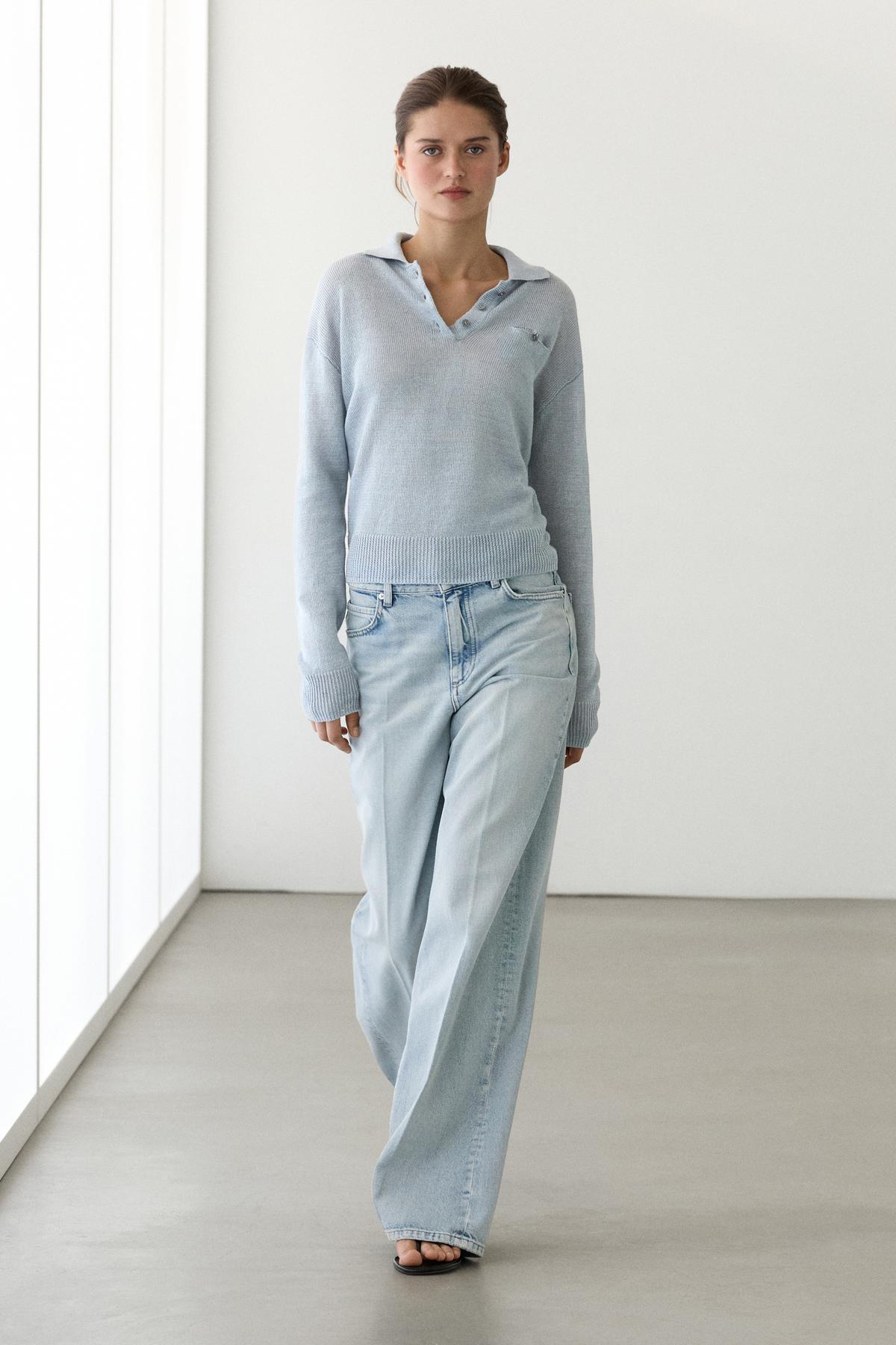 Massimo Dutti  İnce keten polo yaka kazak