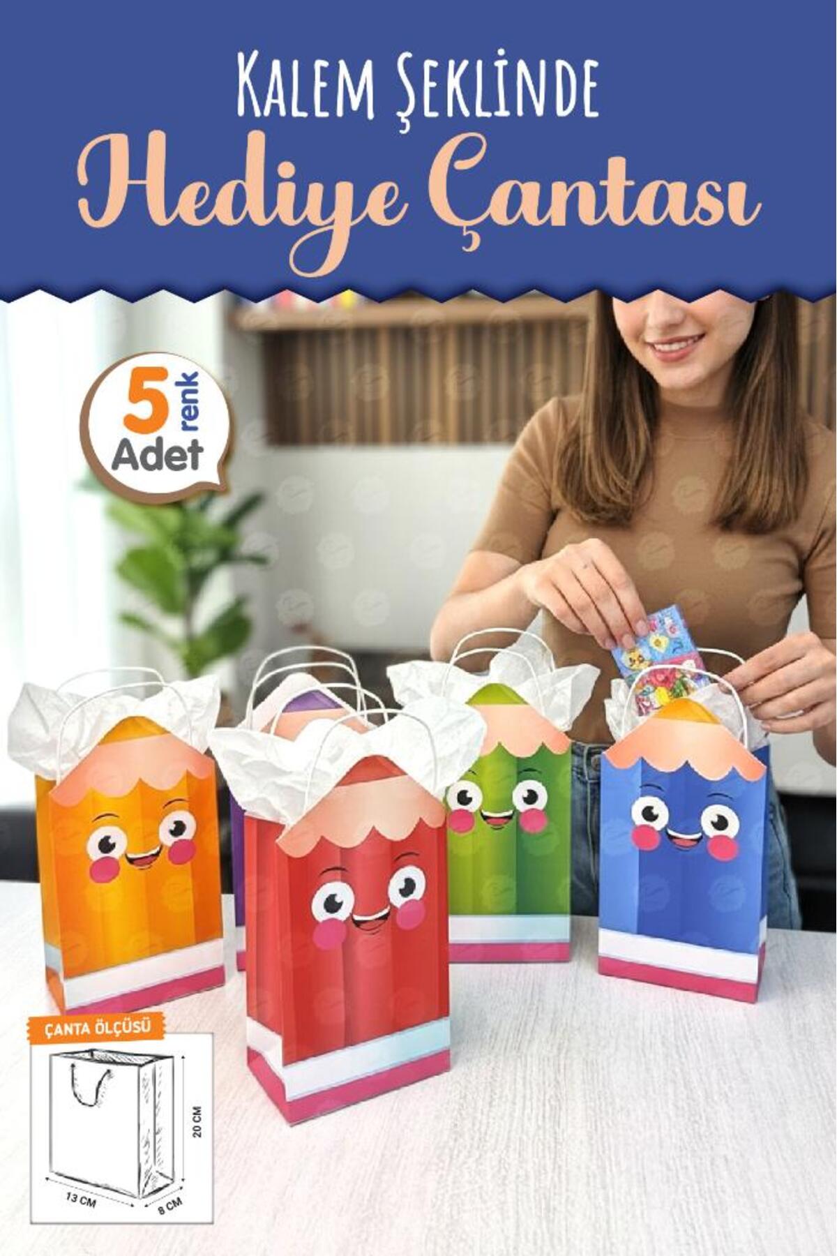 t tuğset etiket Burgu Saplı Karton Kalem Şeklinde Çanta 5 adet Çocuklar İçin Doğum Günü Parti Konsept Hediyelik Çant fotoğrafı 2 (önizleme)