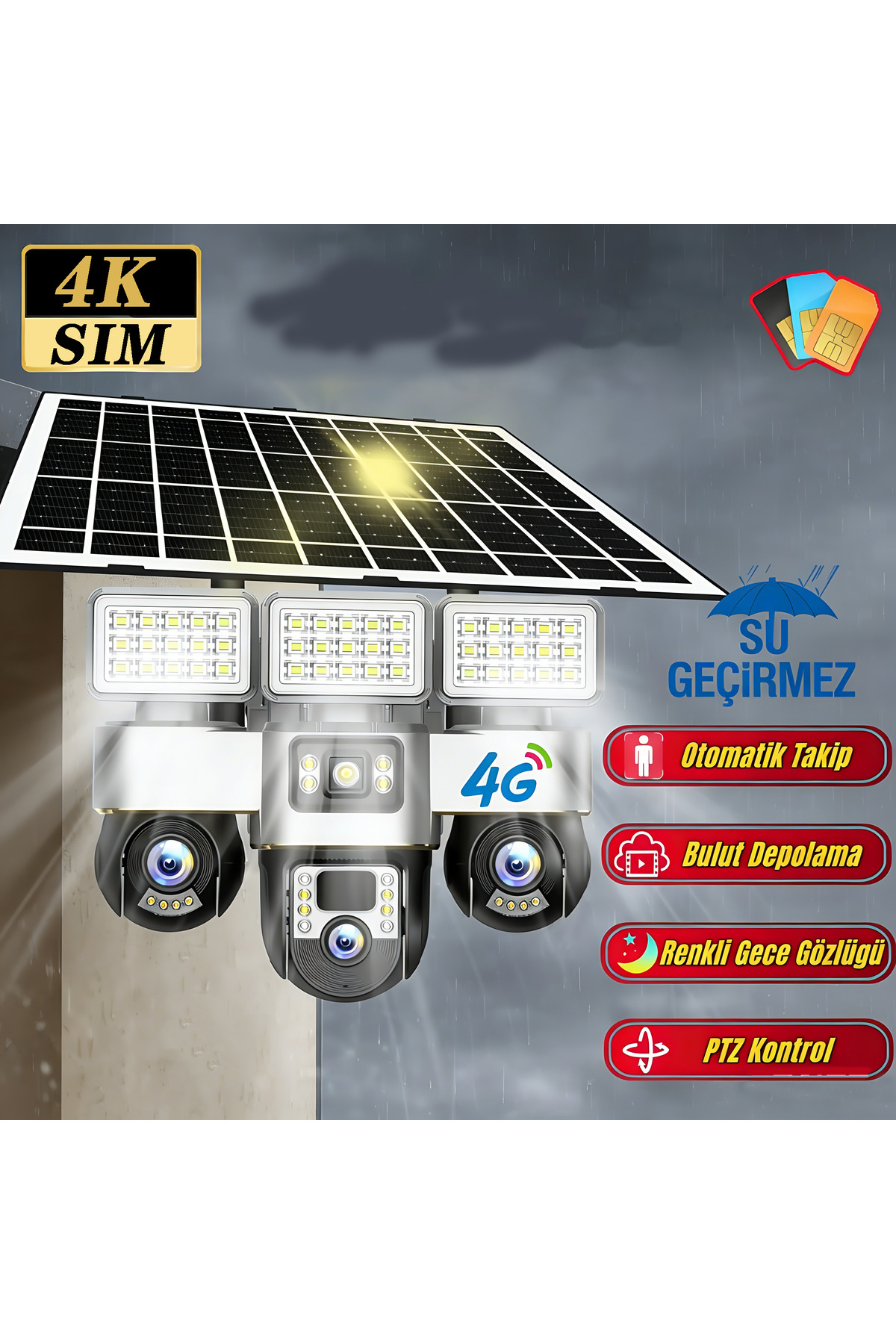 Dobest 4K SIM Güneş Enerjili 3 PTZ Kamera | Otomatik Takip, Renkli Gece Görüşü, Uygulama Kontrolü