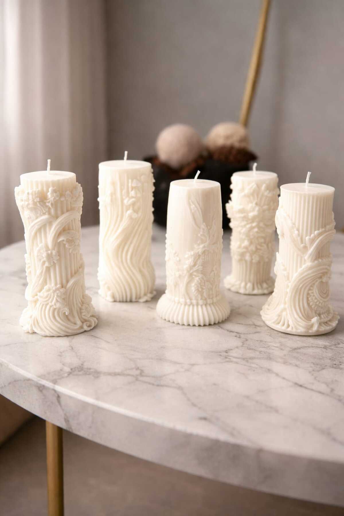 5pcs White Handmade Decorative Ivy Pattern Candle Natural Soy Candle