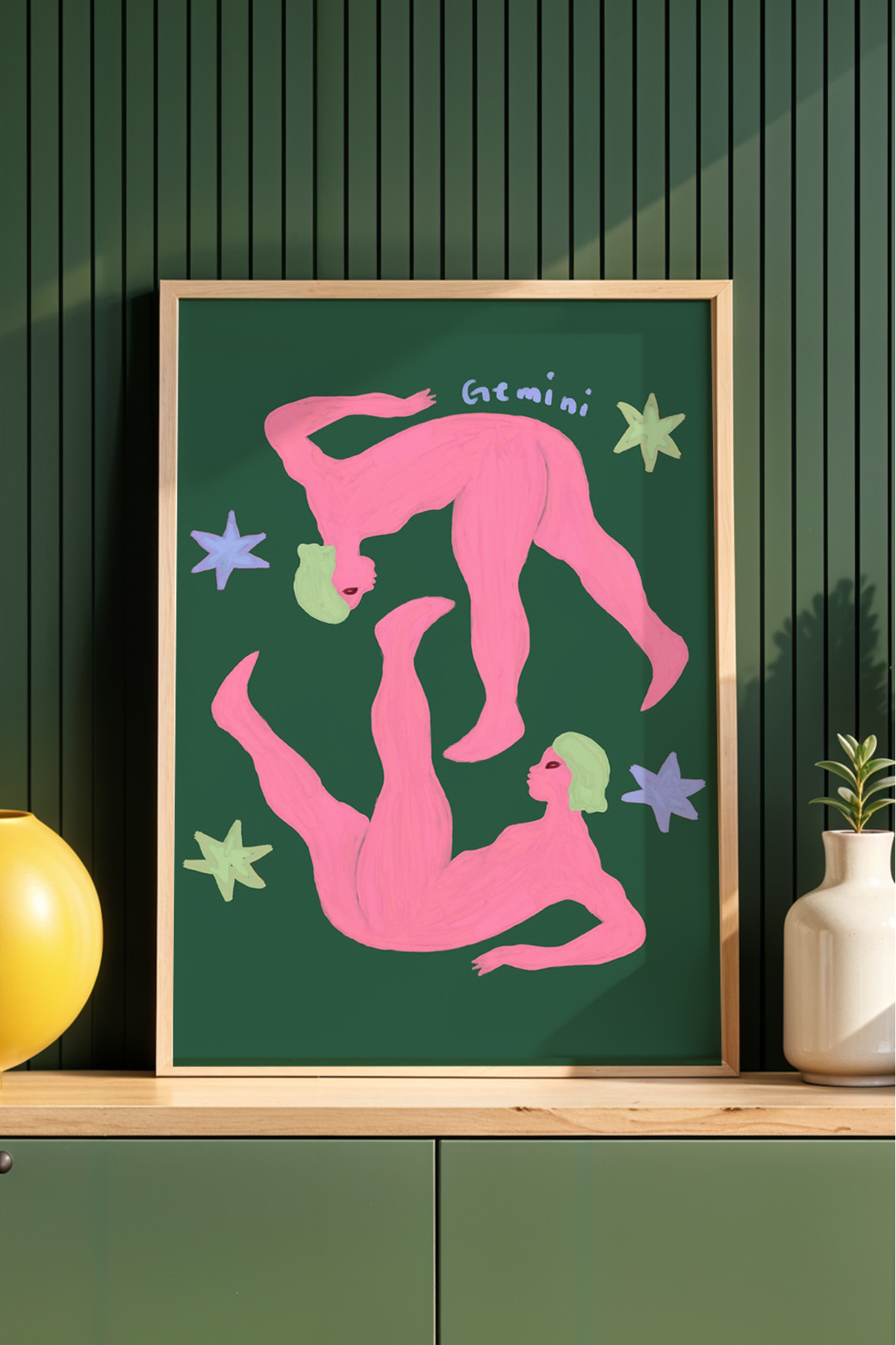 İkizler Burcu Tablo Modern Astroloji İllüstrasyon Poster Duvar Dekoru Çerçevesiz