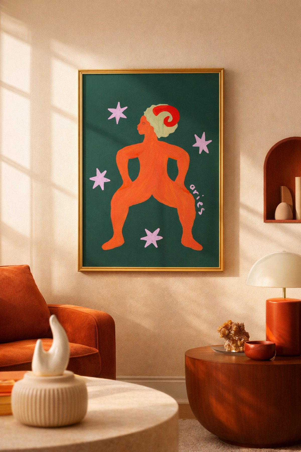 Koç Burcu Tablo Modern Astroloji İllüstrasyon Poster Duvar Dekoru Çerçevesiz