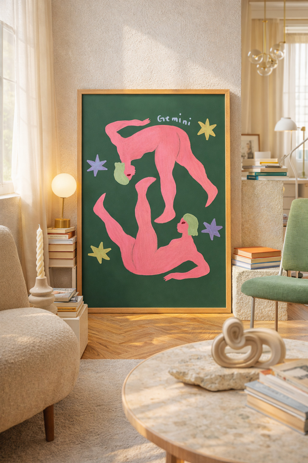 İkizler Burcu Tablo Modern Astroloji İllüstrasyon Poster Duvar Dekoru Çerçevesiz