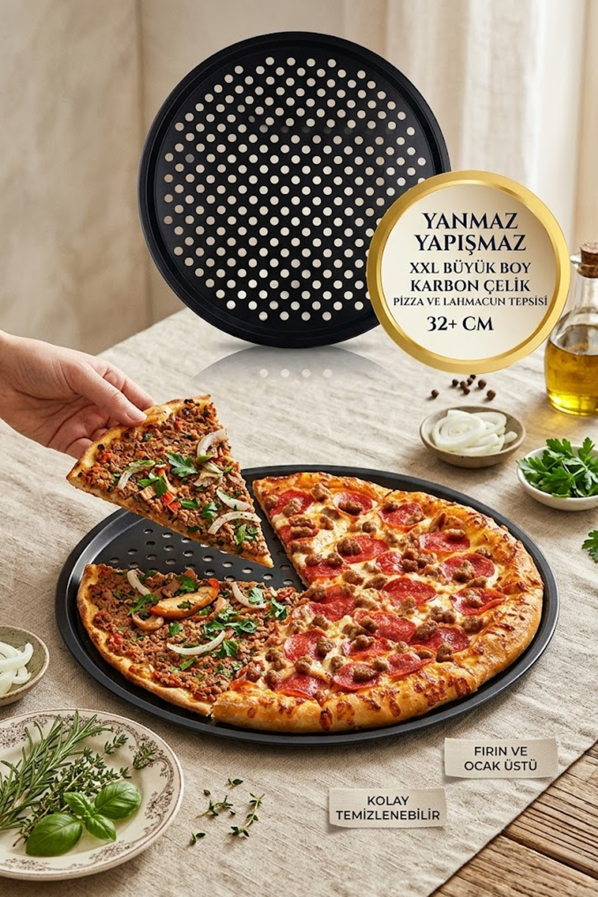 Anadolu Saray XXL Delikli Pizza ve Lahmacun Tepsisi 32cm Karbon
