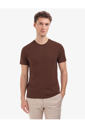 Pierre Cardin Koyu Kahverengi Slim Fit %100 Pamuk Bisiklet Yaka Basic Tişört ...