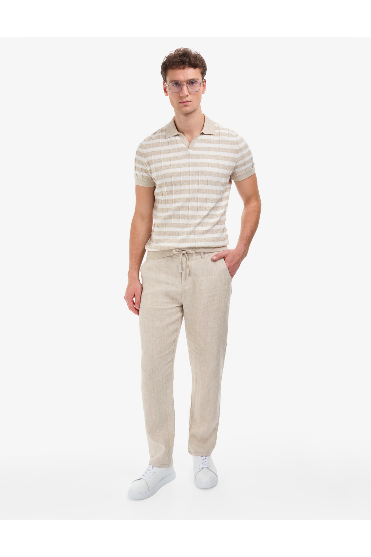 شلوار کتان ۱۰۰٪ کتان سایز معمولی بژ ۵۰۳۲۲۱۲۱-VR011 پیر کاردین شلوار Pierre Cardin